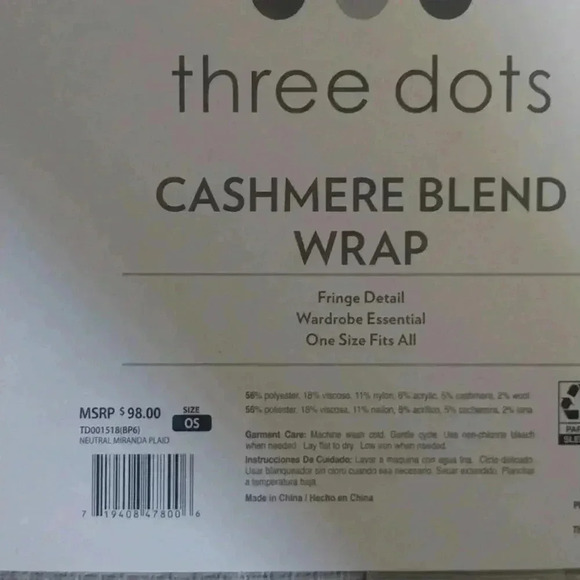 Three Dots NWT Cashmere Blend Beige Sweater Wrap - Women’s One Size Fits All - Picture 3 of 5